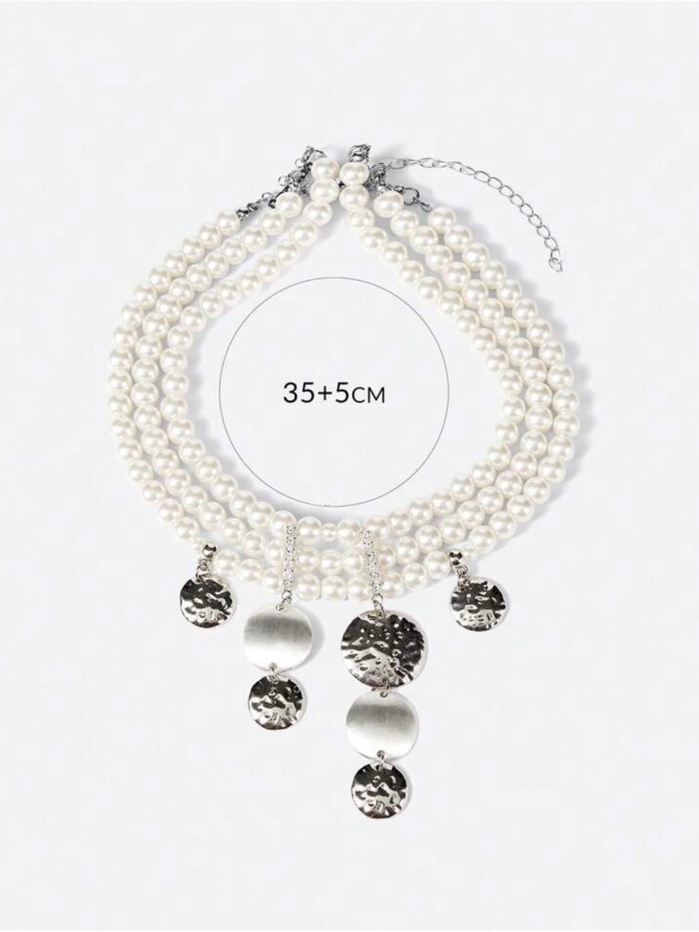White Pearl Choker with Silver Disc Charms - Picture 5 of 7